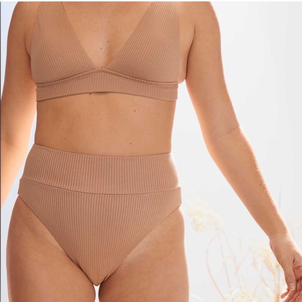Aerie Waffle Tie Longline Triangle Top & High Cut Cheeky Bikini Set size S